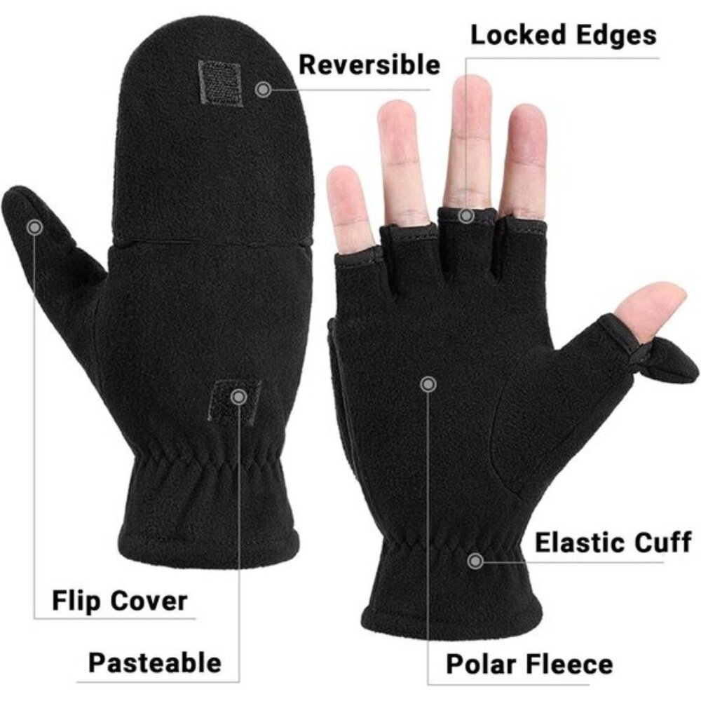 ⚡Women Pink Winter Fingerless Convertible Thermal Polar Fleece Mittens Gloves - Picture 4 of 6